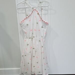Janie and Jack White Dress with Pink Flamingos and Green Palms
